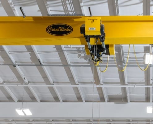 Top-Running, Single Girder Overhead Bridge Crane by CraneWerks, Inc. at Kimura America in Shelbyville, IN