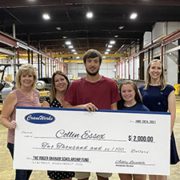 Charline Thomas and Ashley Larochelle of CraneWerks with Collin Essex, first Roger Graham Scholarship Award Winner