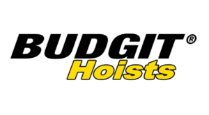 Black and yellow Budgit Hoists logo distributed by CraneWerks