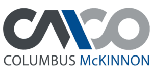 Columbus McKinnon blue and grey logo distributed by CraneWerks