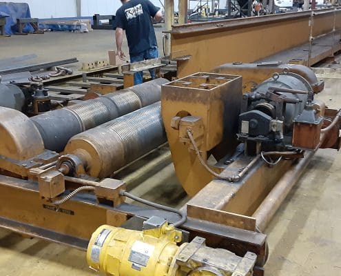 Overhead crane rehabbed by CraneWerks for Service Crane Company's steel processing customer