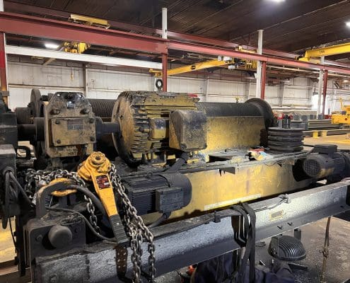 Overhead crane rehabbed by CraneWerks for Service Crane Company's steel processing customer