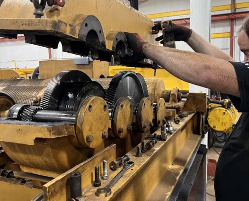 Overhead crane rehabbed by CraneWerks for Service Crane Company's steel processing customer