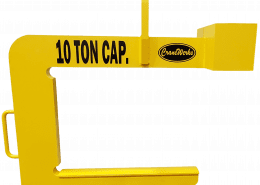 Safety yellow 10 ton capacity below-the-hook coil lifter by CraneWerks