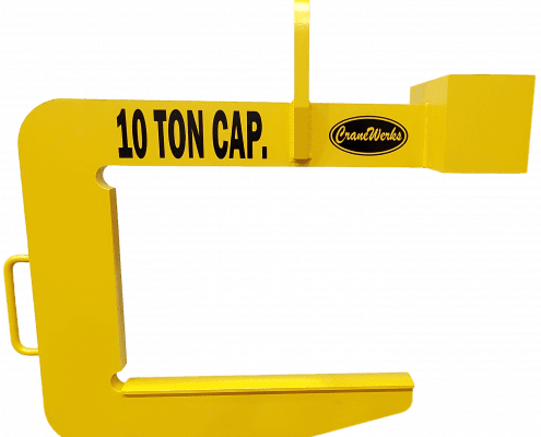 Safety yellow 10 ton capacity below-the-hook coil lifter by CraneWerks