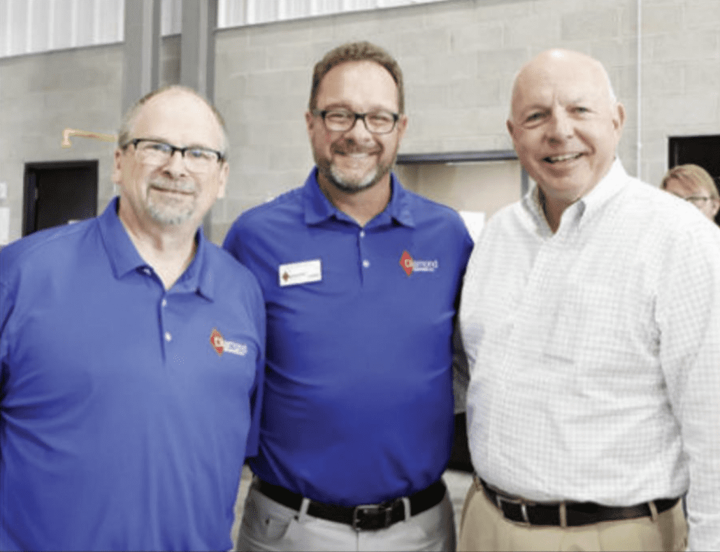 From left to right, Joe VanZand and Bob Brucken of Diamond Equipment, and Gary-Garshberger of CraneWerks