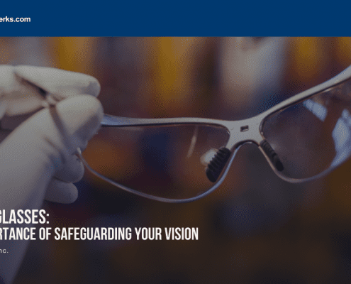 Safety Glasses: The Importance of Safeguarding Your Vision by CraneWerks, Inc. text overlay on image of a white glove holding silver safety glasses